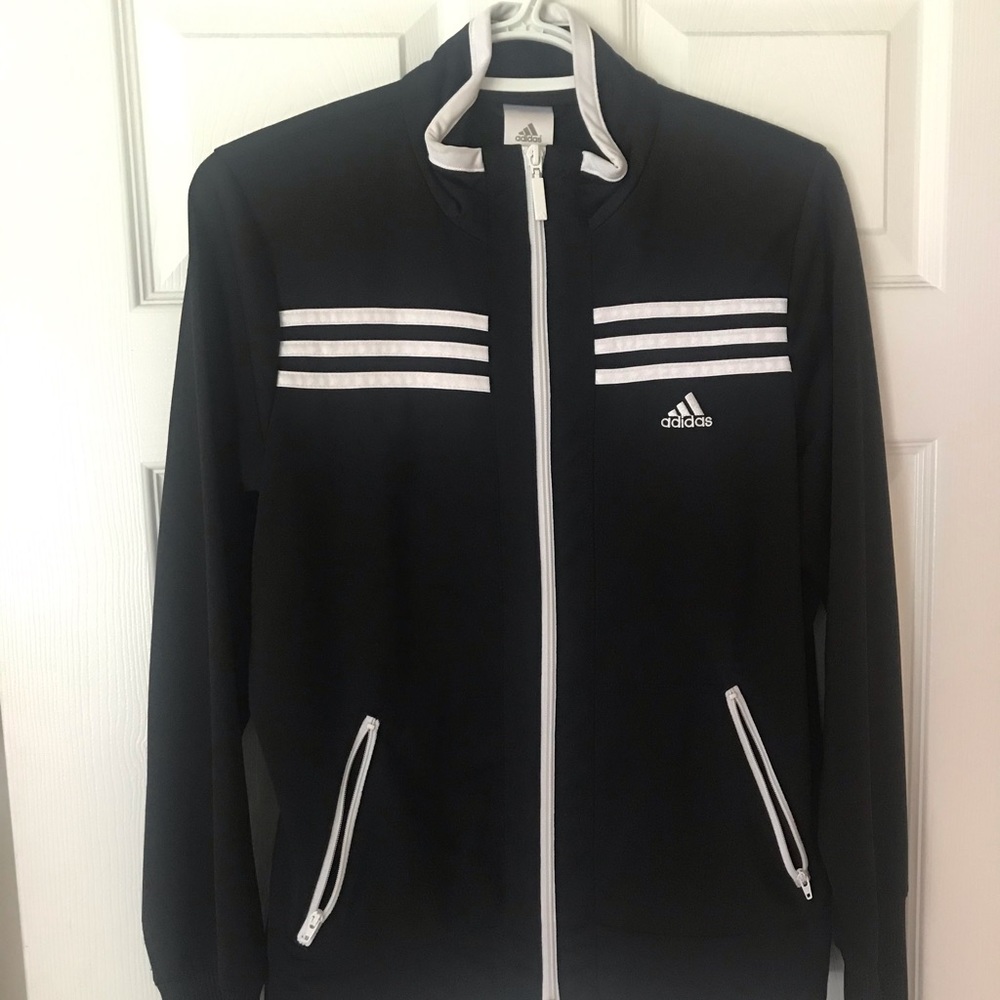 Adidas black 3 stripe zip up top